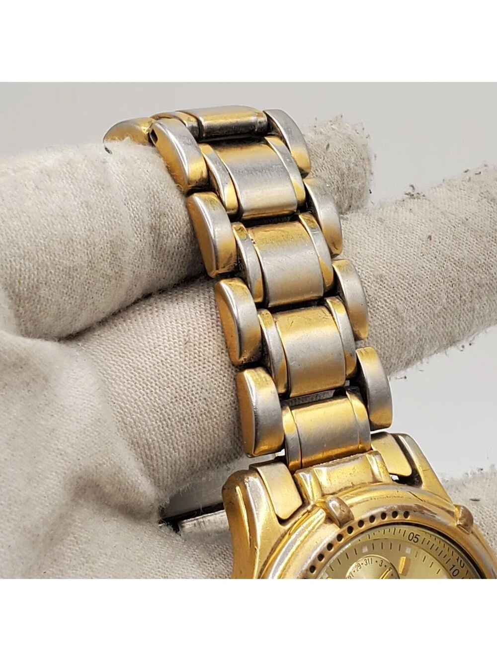 Armitron Multifunction Watch Men 37mm Gold Tone Rotating Bezel New Battery